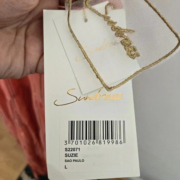 SUNDRESS Suzie Maxi Dress Sao Paolo Rainbow Metallic Stripe Pink Size Large  NWT - Picture 7 of 9